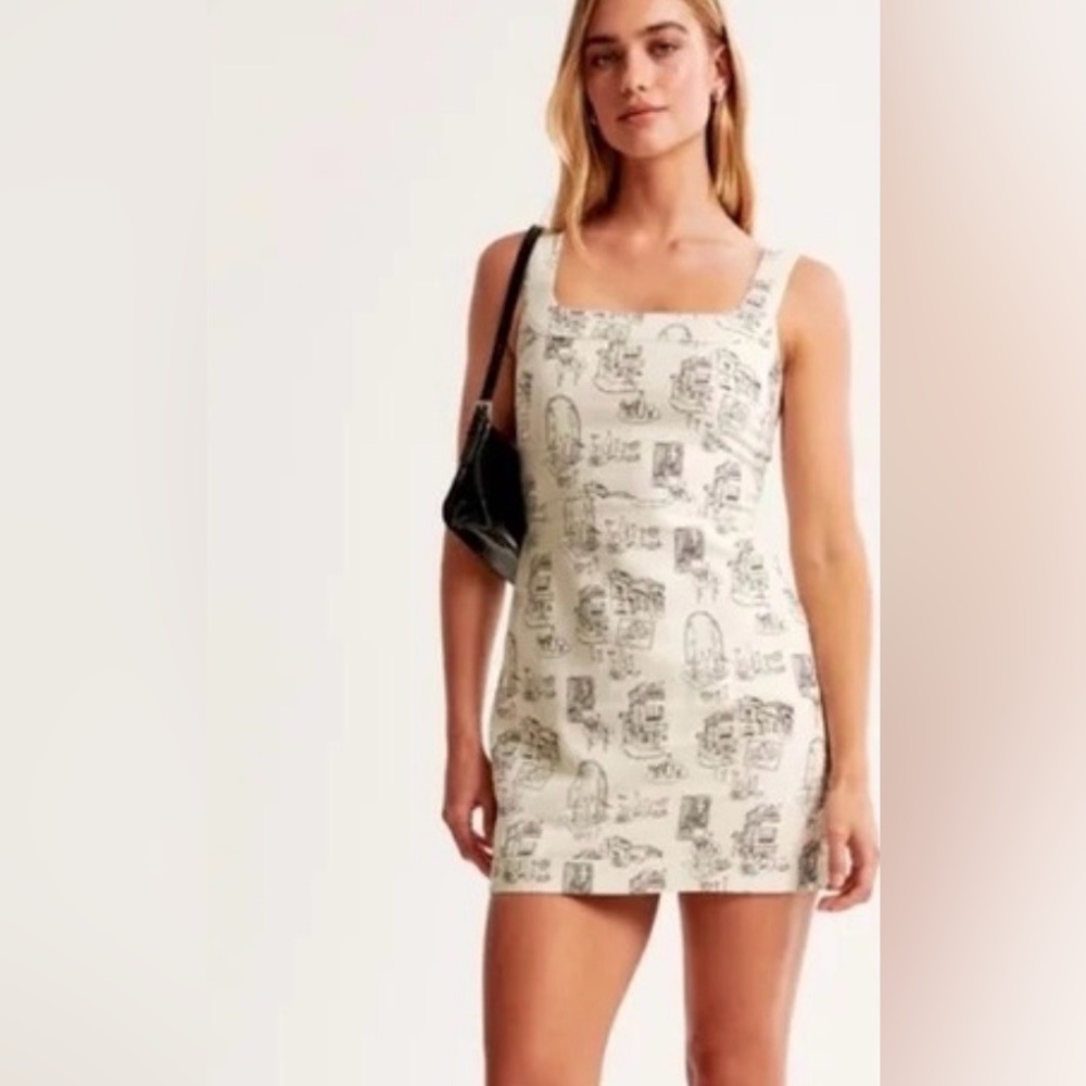Abercrombie & Fitch Linen Printed Square-Neck Mini Dress